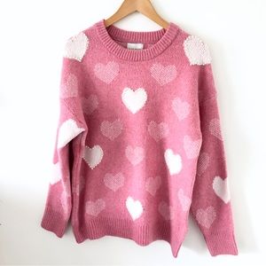 Pink Rose Heart Pearl Knit Sweater Sz Medium